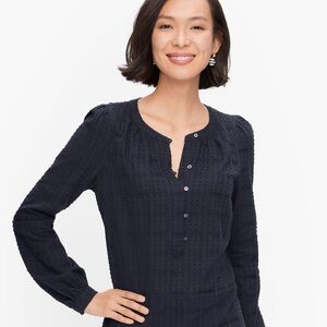 Talbots navy clip dot blouse